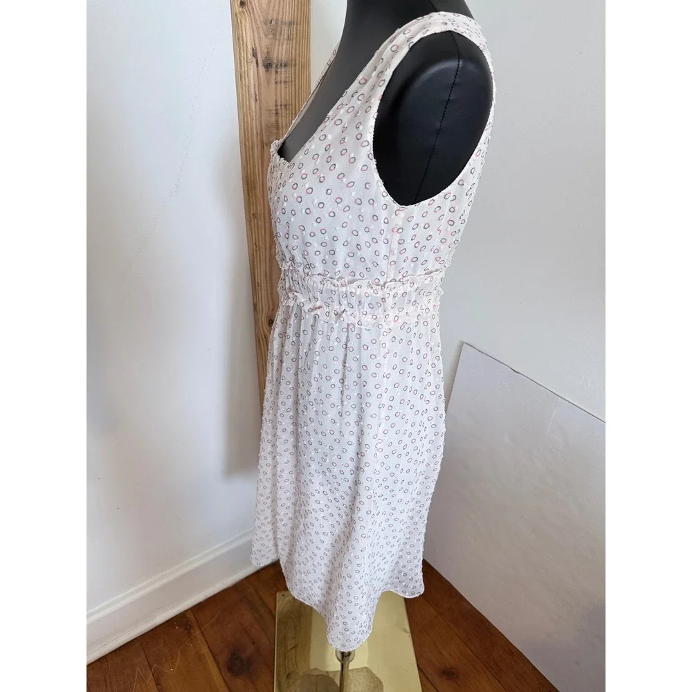 Studio M Ivory Pink Print Ruffle Waist Sleeveless Dress XS‎ NWT